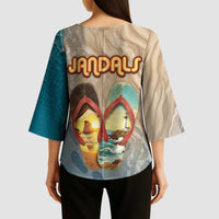 Kiwi Jandal Beach Life Kimono Sleeve Blouse New Zealand Flip Flops Ocean Wave Surf Style TS04 - Polynesian Pride