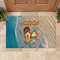 Kiwi Jandal Beach Life Rubber Doormat New Zealand Flip Flops Ocean Wave Surf Style TS04 Beige Cyan - Polynesian Pride