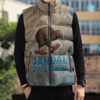 Kiwi Jandal Beach Life Sleeveless Puffer Jacket New Zealand Flip Flops Ocean Wave Surf Style