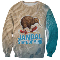 Kiwi Jandal Beach Life Sweatshirt New Zealand Flip Flops Ocean Wave Surf Style TS04 Unisex Beige Cyan - Polynesian Pride
