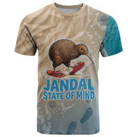 Kiwi Jandal Beach Life T Shirt New Zealand Flip Flops Ocean Wave Surf Style TS04 Beige Cyan - Polynesian Pride