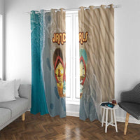 Kiwi Jandal Beach Life Window Curtain New Zealand Flip Flops Ocean Wave Surf Style TS04 With Grommets Beige Cyan - Polynesian Pride