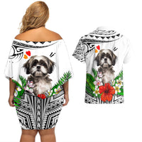 Polynesian Shih Tzu Couples Matching Off Shoulder Short Dress and Hawaiian Shirt Polynesian Pattern And Shih Tzu TS04 - Polynesian Pride