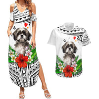 Polynesian Shih Tzu Couples Matching Summer Maxi Dress and Hawaiian Shirt Polynesian Pattern And Shih Tzu TS04 White - Polynesian Pride