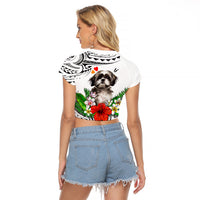 Polynesian Shih Tzu Raglan Cropped T Shirt Polynesian Pattern And Shih Tzu TS04 - Polynesian Pride