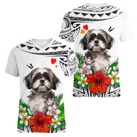 Polynesian Shih Tzu Women V Neck T Shirt Polynesian Pattern And Shih Tzu TS04 - Polynesian Pride