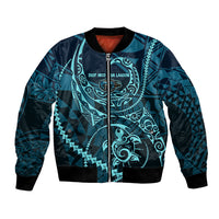 Chuuk Deep Into Truk Lagoon Bomber Jacket Polynesian Tribal Pattern Wreck Diving Teal Ship Art