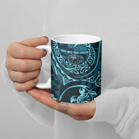 Chuuk Deep Into Truk Lagoon Ceramic Mug Polynesian Tribal Pattern Wreck Diving Teal Ship Art