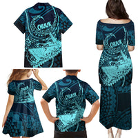 Chuuk Deep Into Truk Lagoon Family Matching Puletasi and Hawaiian Shirt Polynesian Tribal Pattern Wreck Diving Teal Ship Art