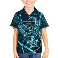 Chuuk Deep Into Truk Lagoon Family Matching Tank Maxi Dress and Hawaiian Shirt Polynesian Tribal Pattern Wreck Diving Teal Ship Art
