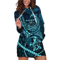 Chuuk Deep Into Truk Lagoon Hoodie Dress Polynesian Tribal Pattern Wreck Diving Teal Ship Art