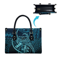 Chuuk Deep Into Truk Lagoon Leather Bag Polynesian Tribal Pattern Wreck Diving Teal Ship Art
