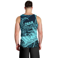 Chuuk Deep Into Truk Lagoon Men Tank Top Polynesian Tribal Pattern Wreck Diving Teal Ship Art