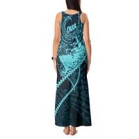 Chuuk Deep Into Truk Lagoon Tank Maxi Dress Polynesian Tribal Pattern Wreck Diving Teal Ship Art