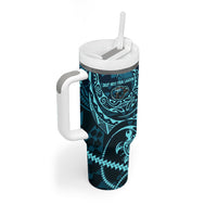 Chuuk Deep Into Truk Lagoon Tumbler With Handle Polynesian Tribal Pattern Wreck Diving Teal Ship Art