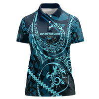Chuuk Deep Into Truk Lagoon Women Polo Shirt Polynesian Tribal Pattern Wreck Diving Teal Ship Art
