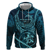Chuuk Deep Into Truk Lagoon Zip Hoodie Polynesian Tribal Pattern Wreck Diving Teal Ship Art
