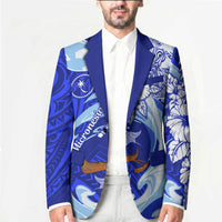 Chuuk Micronesian Roots Blazer Polynesian Tribal Pattern Hibiscus Flower And Stingray Art