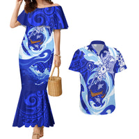 Chuuk Micronesian Roots Couples Matching Mermaid Dress and Hawaiian Shirt Polynesian Tribal Pattern Hibiscus Flower And Stingray Art