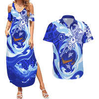 Chuuk Micronesian Roots Couples Matching Summer Maxi Dress and Hawaiian Shirt Polynesian Tribal Pattern Hibiscus Flower And Stingray Art
