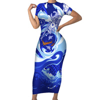 Chuuk Micronesian Roots Family Matching Short Sleeve Bodycon Dress and Hawaiian Shirt Polynesian Tribal Pattern Hibiscus Flower And Stingray Art