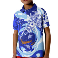 Chuuk Micronesian Roots Kid Polo Shirt Polynesian Tribal Pattern Hibiscus Flower And Stingray Art