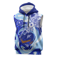 Chuuk Micronesian Roots Sleeveless Hoodie Polynesian Tribal Pattern Hibiscus Flower And Stingray Art