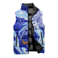 Chuuk Micronesian Roots Sleeveless Puffer Jacket Polynesian Tribal Pattern Hibiscus Flower And Stingray Art
