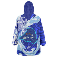 Chuuk Micronesian Roots Wearable Blanket Hoodie Polynesian Tribal Pattern Hibiscus Flower And Stingray Art