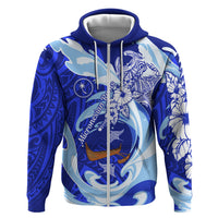 Chuuk Micronesian Roots Zip Hoodie Polynesian Tribal Pattern Hibiscus Flower And Stingray Art