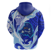 Chuuk Micronesian Roots Zip Hoodie Polynesian Tribal Pattern Hibiscus Flower And Stingray Art