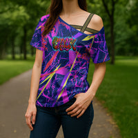 Chuuk Tropical Sunset Coordinates Cross Shoulder Shirt Neon Graffiti Polynesian Tribal