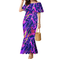 Chuuk Tropical Sunset Coordinates Family Matching Mermaid Dress and Hawaiian Shirt Neon Graffiti Polynesian Tribal