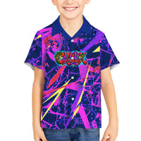 Chuuk Tropical Sunset Coordinates Family Matching Off Shoulder Maxi Dress and Hawaiian Shirt Neon Graffiti Polynesian Tribal