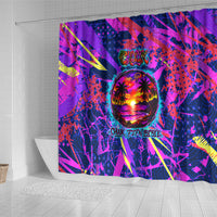 Chuuk Tropical Sunset Coordinates Shower Curtain Neon Graffiti Polynesian Tribal