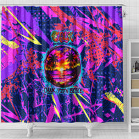 Chuuk Tropical Sunset Coordinates Shower Curtain Neon Graffiti Polynesian Tribal