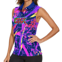 Chuuk Tropical Sunset Coordinates Women Sleeveless Polo Shirt Neon Graffiti Polynesian Tribal