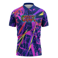 Chuuk Tropical Sunset Coordinates Zipper Polo Shirt Neon Graffiti Polynesian Tribal
