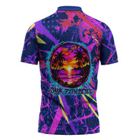Chuuk Tropical Sunset Coordinates Zipper Polo Shirt Neon Graffiti Polynesian Tribal