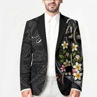 Kosrae Nautical Heritage Blazer Polynesian Tribal Anchor With Plumeria Tropical Art