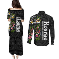 Kosrae Nautical Heritage Couples Matching Puletasi and Long Sleeve Button Shirt Polynesian Tribal Anchor With Plumeria Tropical Art