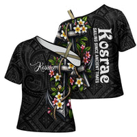 Kosrae Nautical Heritage Cross Shoulder Shirt Polynesian Tribal Anchor With Plumeria Tropical Art