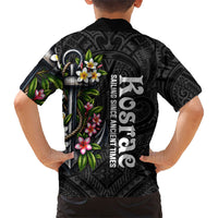 Kosrae Nautical Heritage Family Matching Puletasi and Hawaiian Shirt Polynesian Tribal Anchor With Plumeria Tropical Art