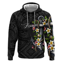 Kosrae Nautical Heritage Hoodie Polynesian Tribal Anchor With Plumeria Tropical Art