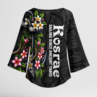 Kosrae Nautical Heritage Kimono Sleeve Blouse Polynesian Tribal Anchor With Plumeria Tropical Art