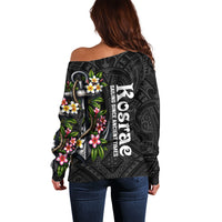 Kosrae Nautical Heritage Off Shoulder Sweater Polynesian Tribal Anchor With Plumeria Tropical Art