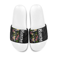 Kosrae Nautical Heritage Slide Sandals Polynesian Tribal Anchor With Plumeria Tropical Art