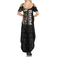 Kosrae Nautical Heritage Summer Maxi Dress Polynesian Tribal Anchor With Plumeria Tropical Art