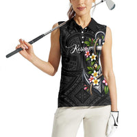 Kosrae Nautical Heritage Women Sleeveless Polo Shirt Polynesian Tribal Anchor With Plumeria Tropical Art