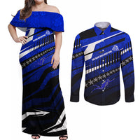 Kosrae Deep Sea Scuba Diving Couples Matching Off Shoulder Maxi Dress and Long Sleeve Button Shirt Blue Hole Beneath The Surface Coral Reef Graphic Art